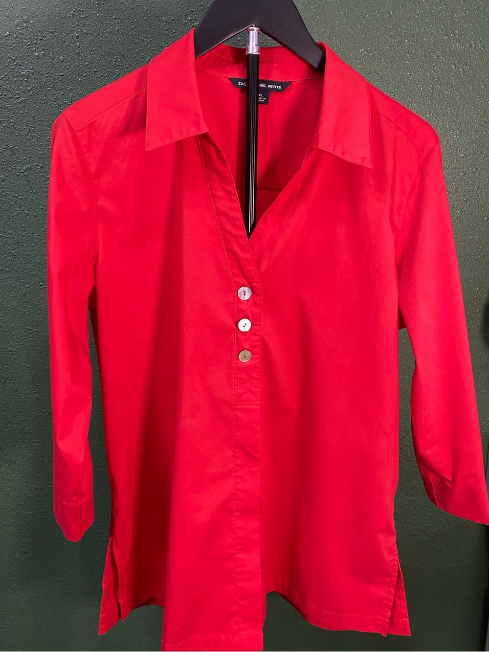 Zac & Rachel Bright Red Button-Front Tunic with Classic Collar